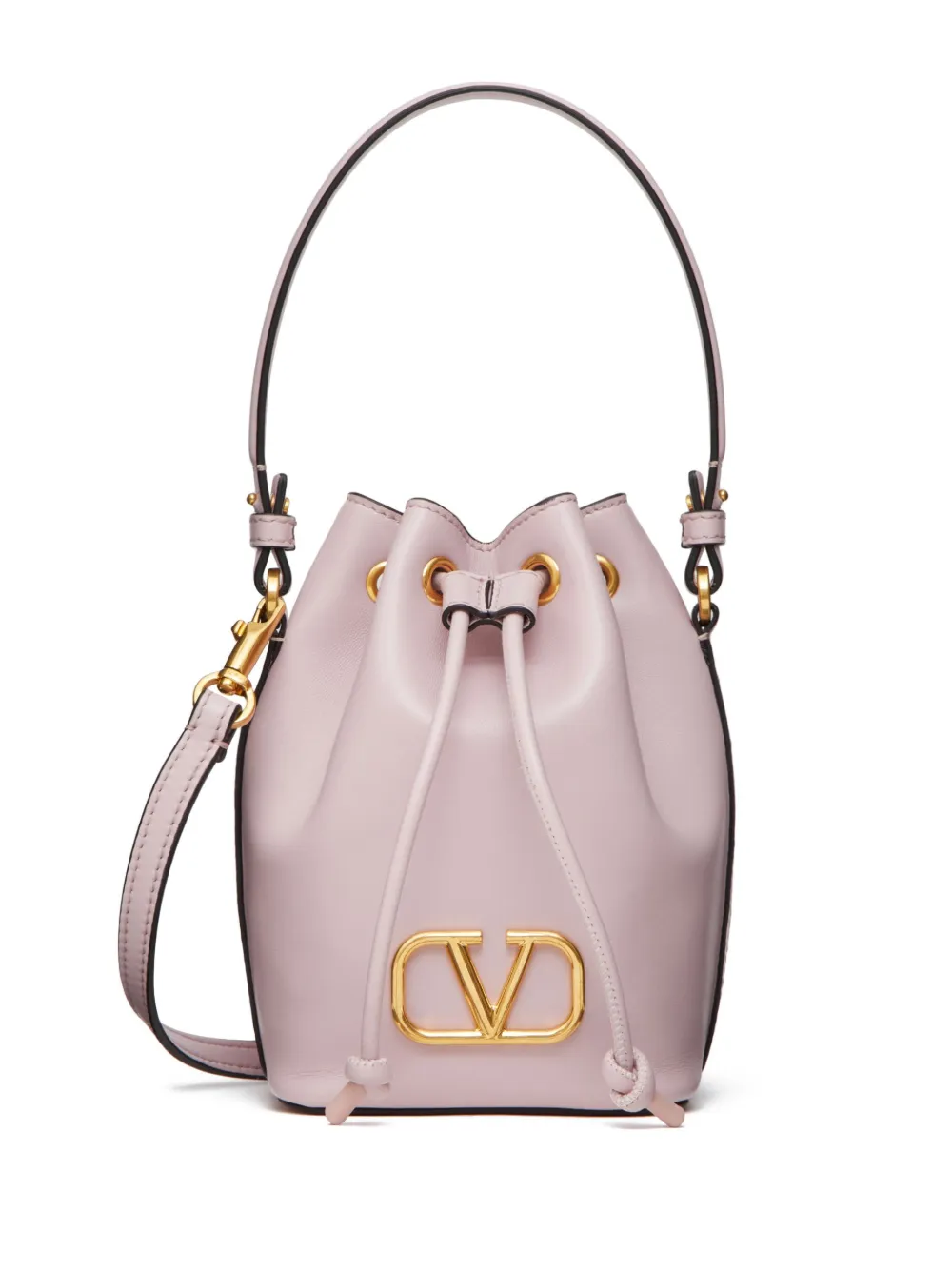 V Logo Signature Small Leather Bucket Bag in Black - Valentino