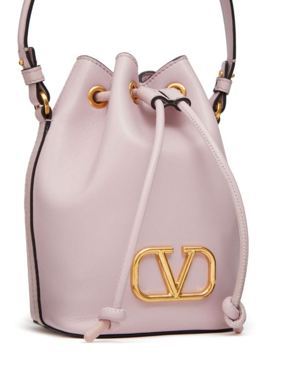 Valentino Vlogo Signature Mini Leather Bucket Bag Women's Pink