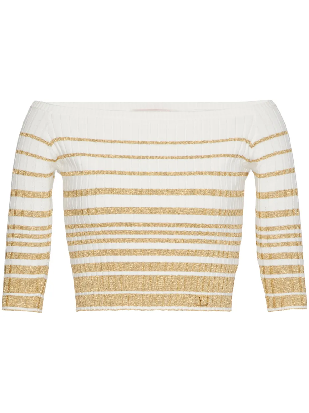 Valentino Striped Off-shoulder Cropped Top In White