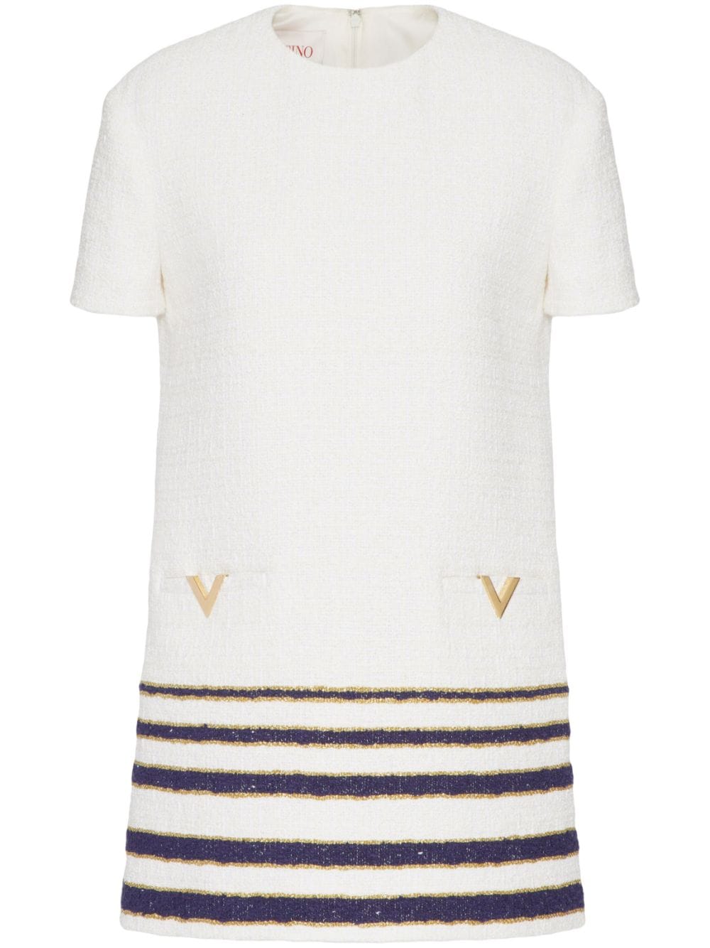 Shop Valentino Mariniere Tweed Minidress In White