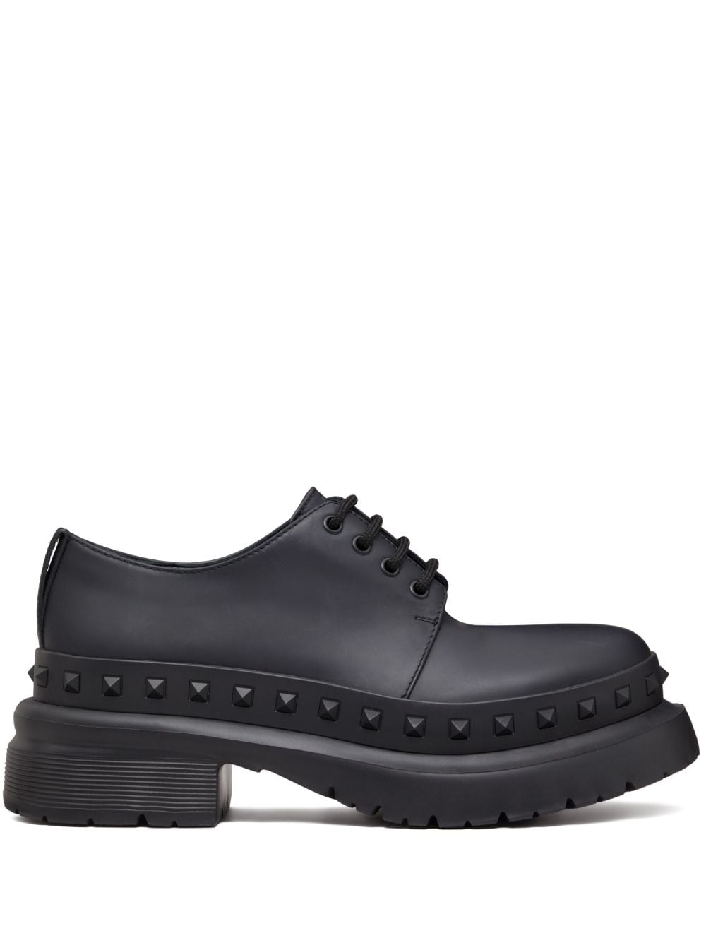 Shop Valentino M-way Rockstud Leather Derby Shoes In Black