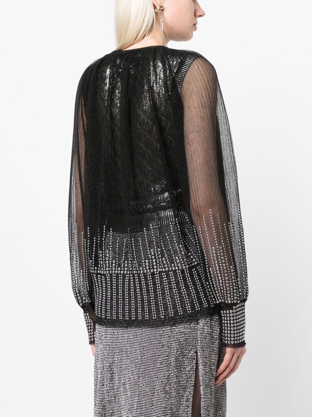 Shop Rabanne Beaded Sheer Cardigan In Black