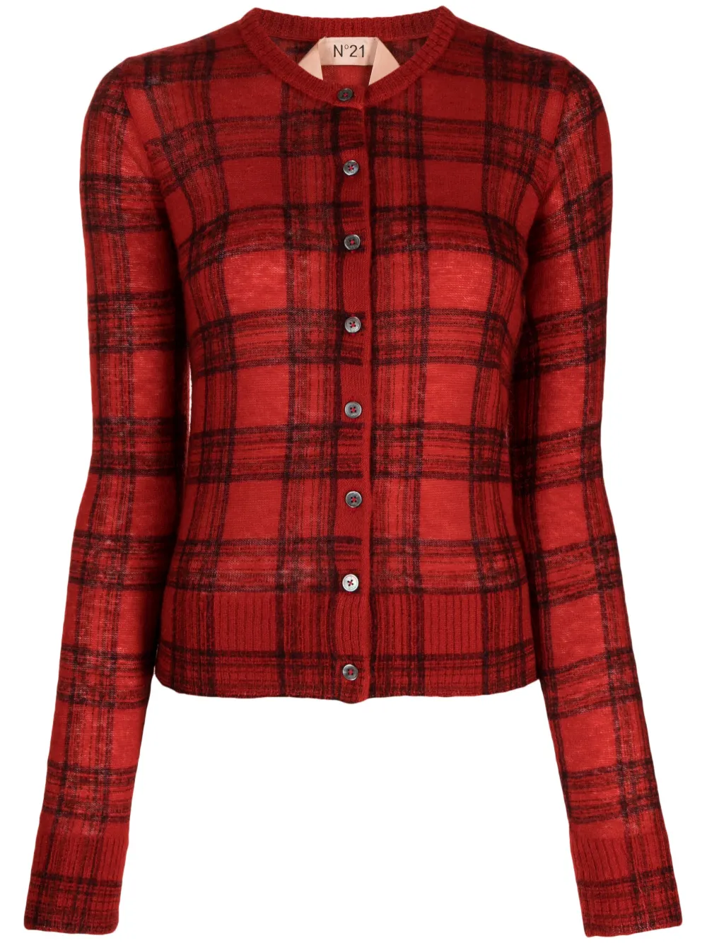 N°21 Check-print Buttoned Cardigan In Red