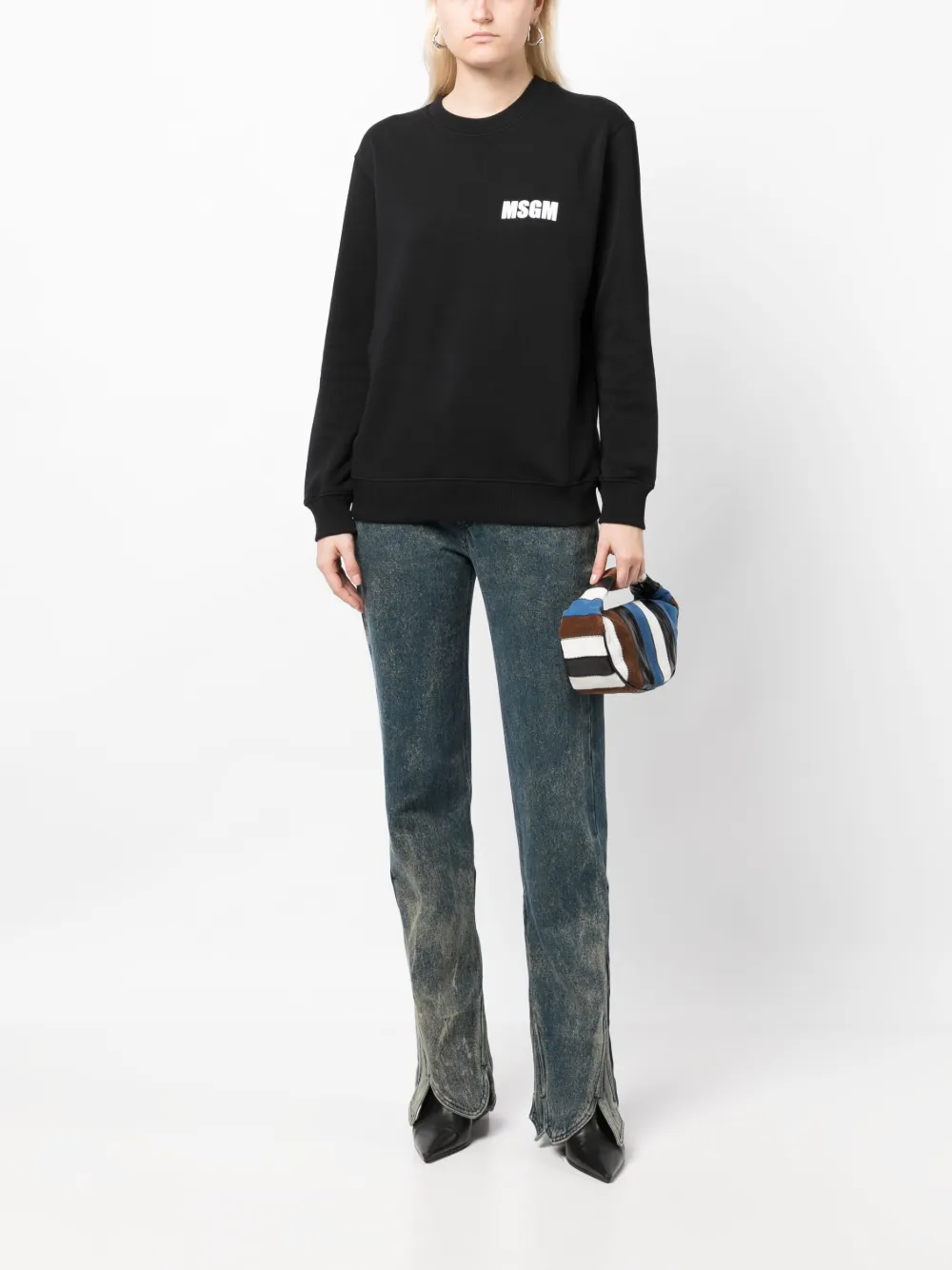 Shop Msgm Logo-print Cotton Sweatshirt In Black