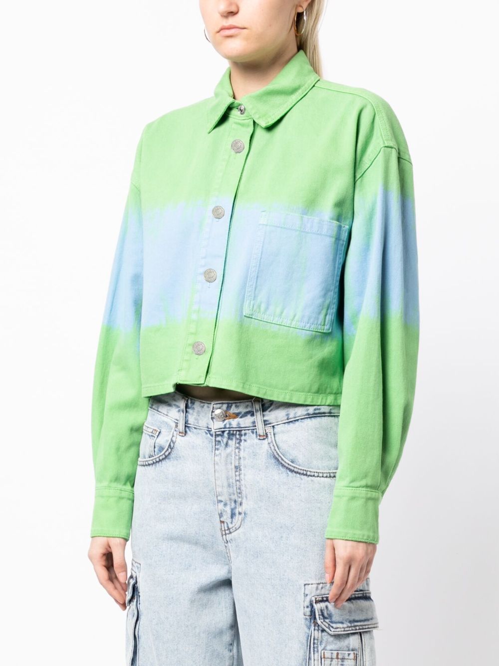 Shop Msgm Tie-dye Print Buttoned Denim Jacket In Green