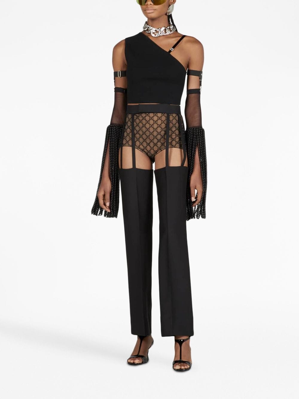 Shop Gucci Asymmetric Knitted Crop Top In Black