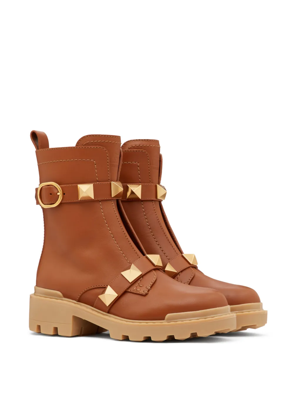 Shop Valentino Roman Stud 40mm Ankle Boots In Brown