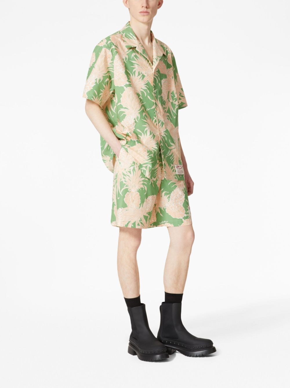 Shop Valentino Pineapple-print Cotton Bermuda Shorts In Mm6