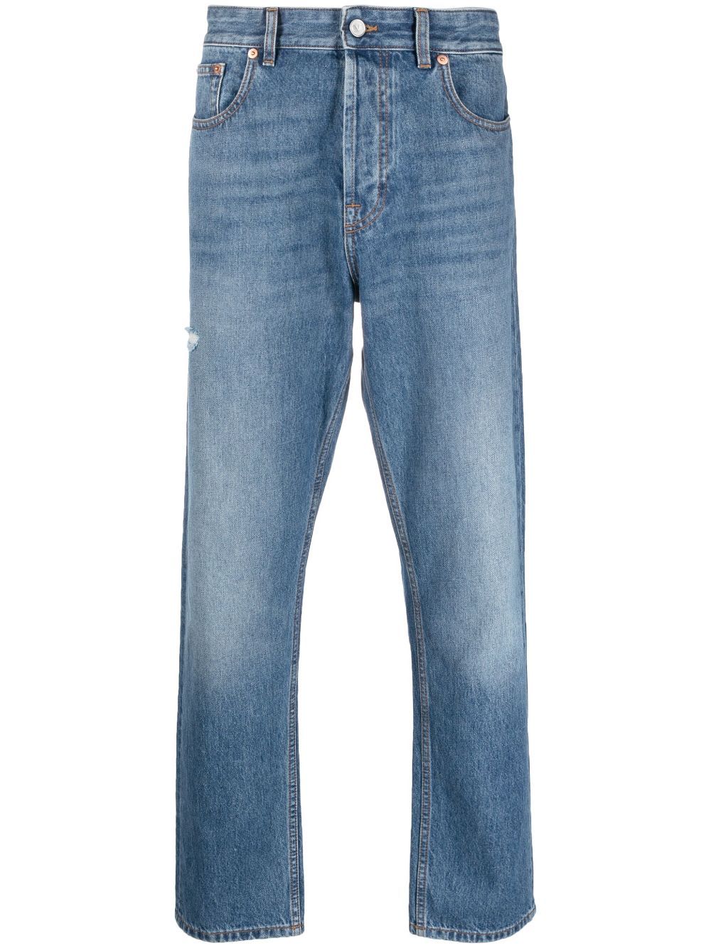 Shop Valentino Vlogo Signature Cropped Jeans In Blue