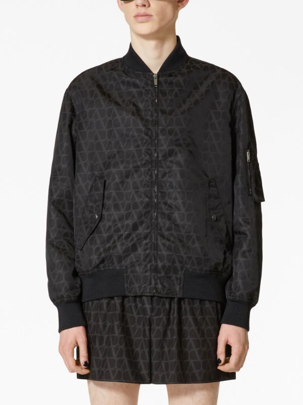 Valentino Men's Viscose Bomber Jacket with Toile Iconographe Print - Brown - Casual Jackets