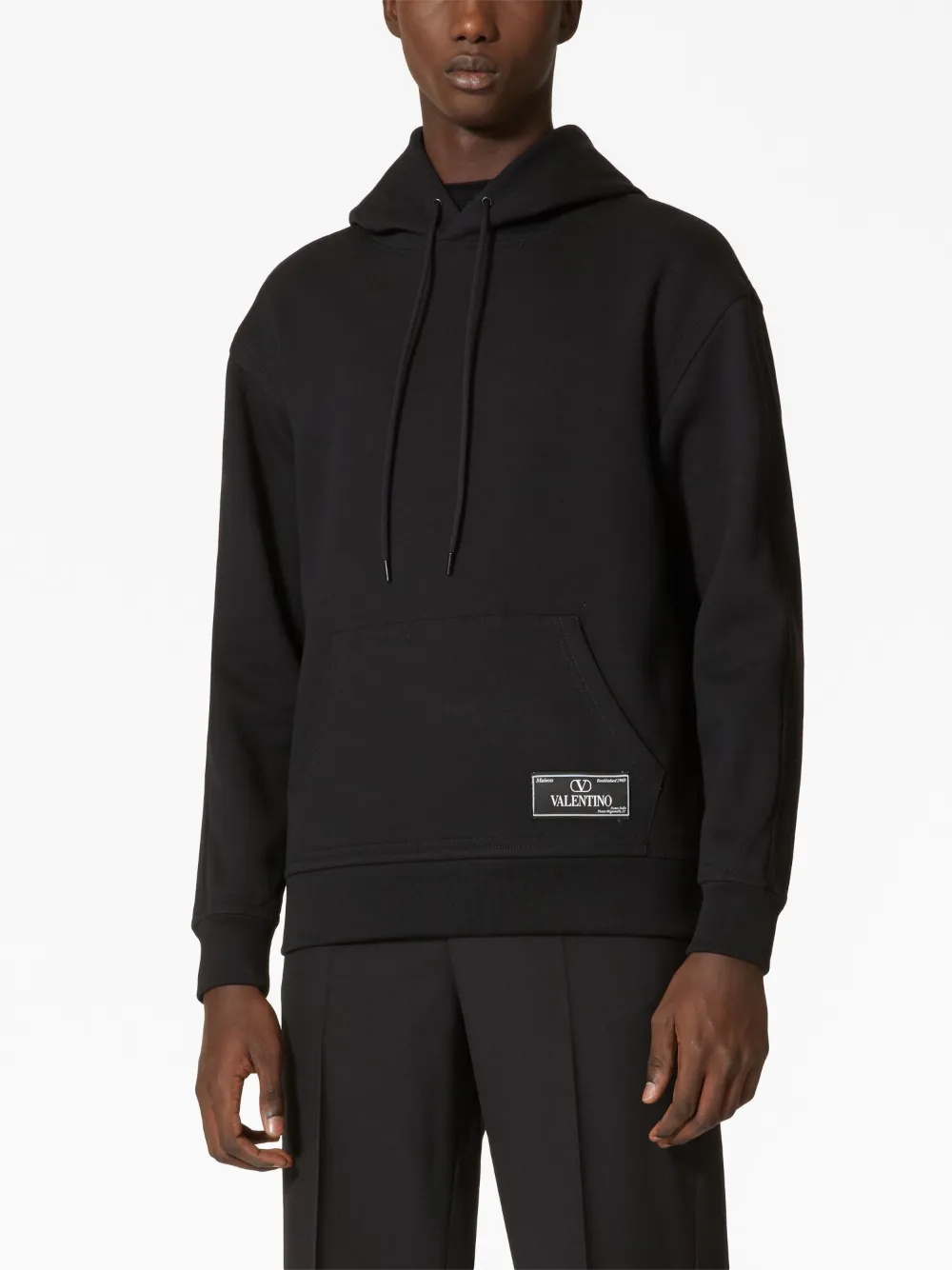 Valentino Logo-patch Hoodie In Black