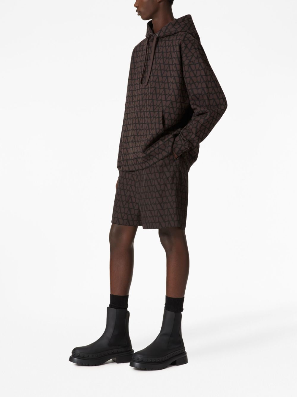 Shop Valentino Toile Iconographe Cotton Hoodie In Brown