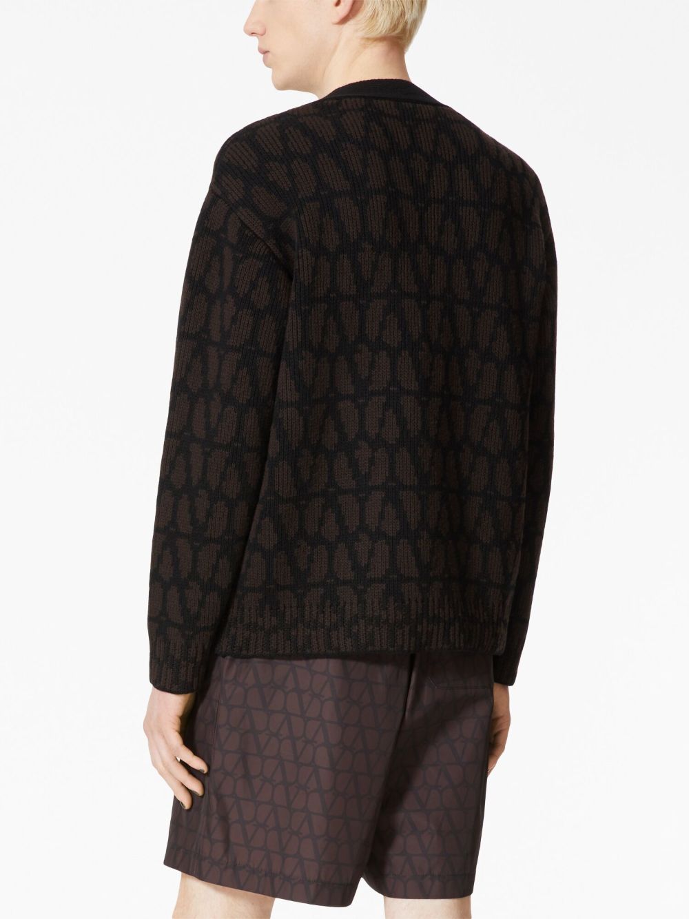 Shop Valentino Toile Iconographe Wool Cardigan In Brown