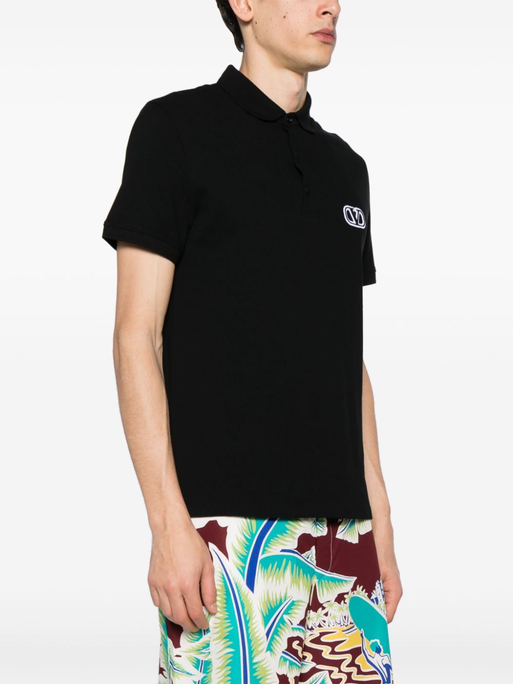 Shop Valentino Vlogo Signature-patch Polo Shirt In Black