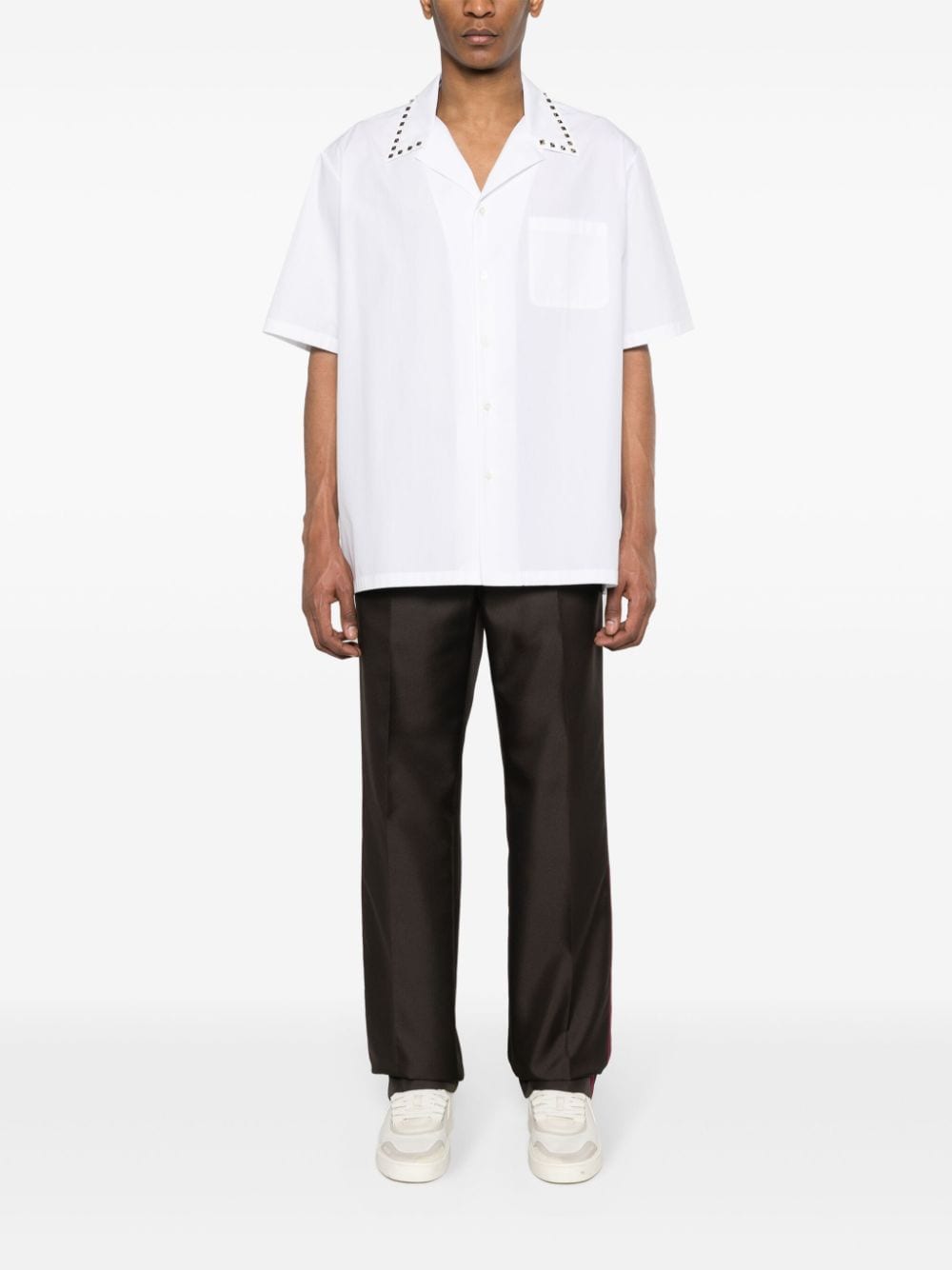 Shop Valentino Rockstud-embellished Bowling Shirt In White