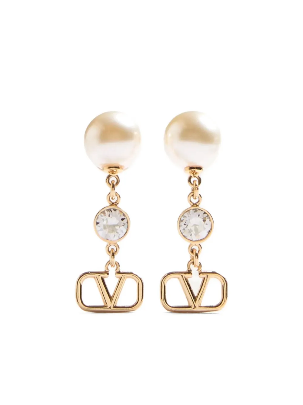 Valentino Garavani Vロゴ シグネチャー クリスタル ピアス - ゴールドトーン Valentino Garavani Vロゴ シグネチャー クリスタル ピアス - ゴールドトーン