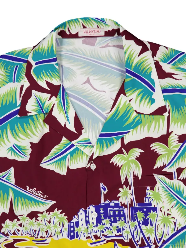 Valentino Garavani Surf Rider-print Cotton Bowling Shirt | Blue