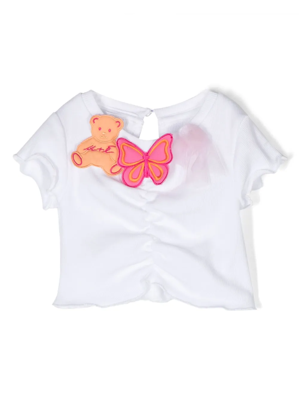 Miss Grant Kids appliqué-details ruched T-shirt - White