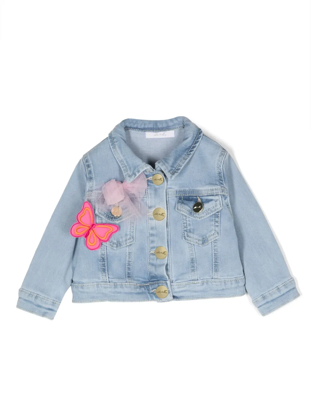 Miss Grant Kids flower-detailed denim jacket - Blue