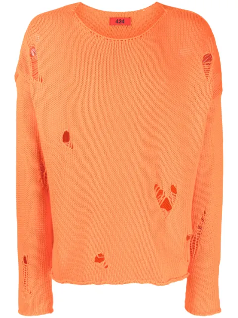 424 ripped-detail crew-neck sweatshirt