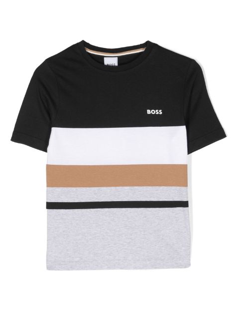 BOSS Kidswear - striped logo-print T-shirt