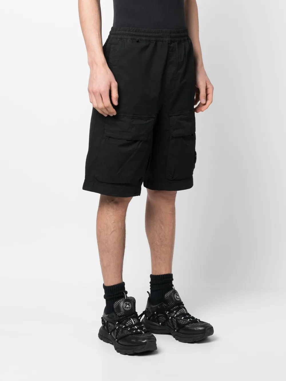 Shop C.p. Company Logo-patch Cargo Shorts In Schwarz