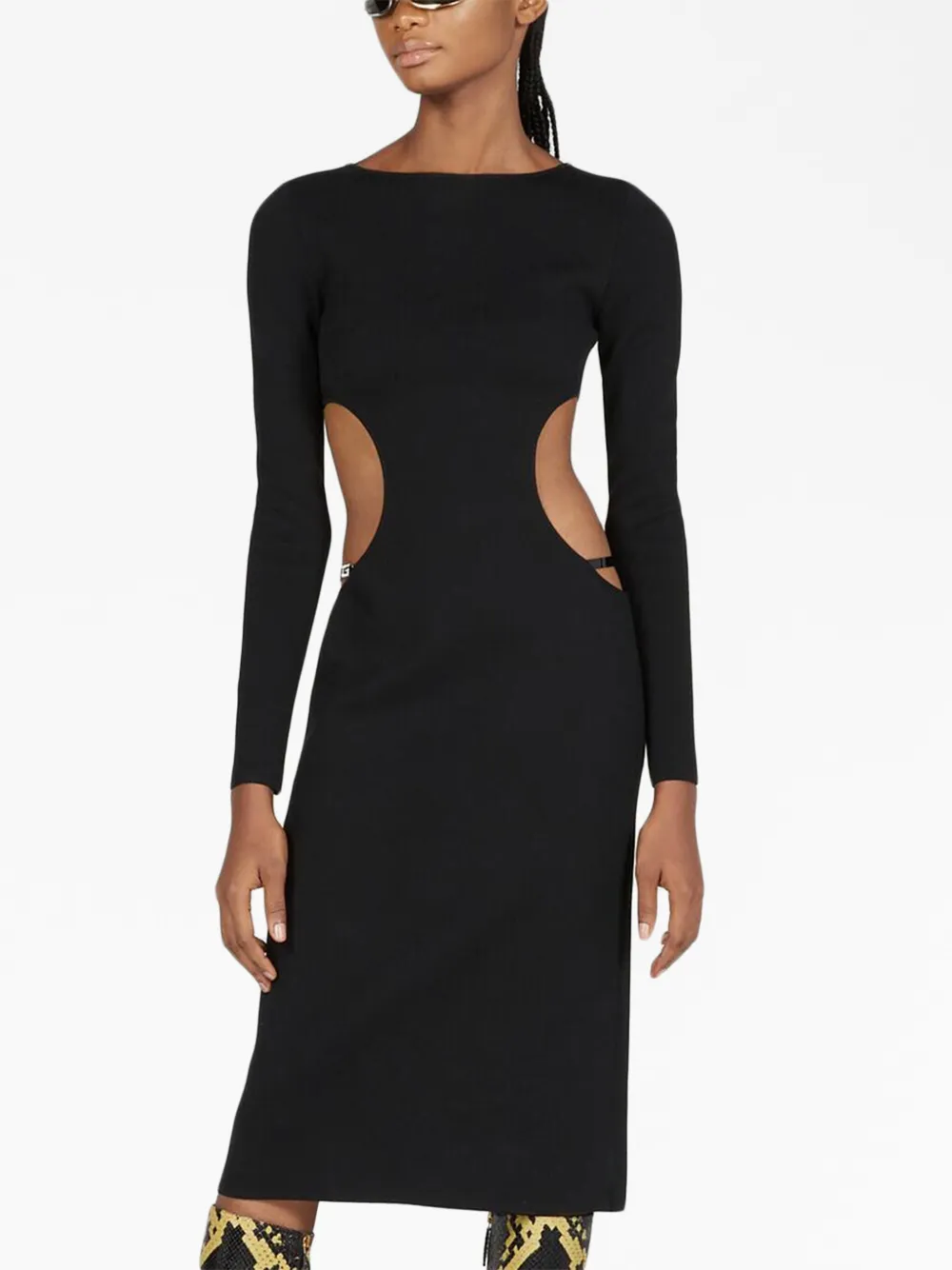 Gucci Cotton And Silk Midi Dress With Crystal G Square In 1000 Nero