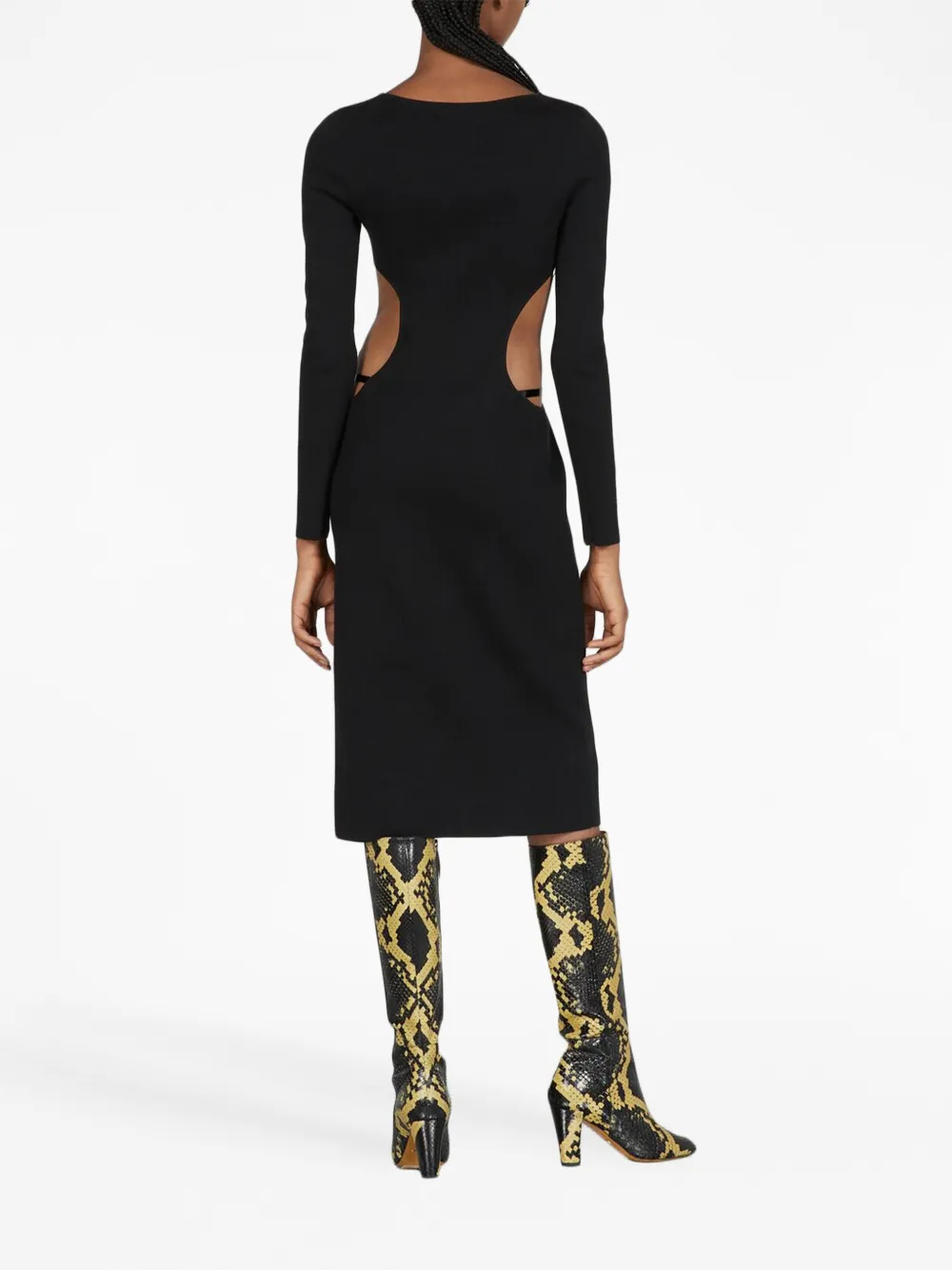 Gucci Cotton And Silk Midi Dress With Crystal G Square In 1000 Nero