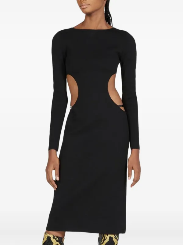 ワンピース GUCCI BLACK MIDI DRESS Gucci Fitted Ruffled Midi Dress Black