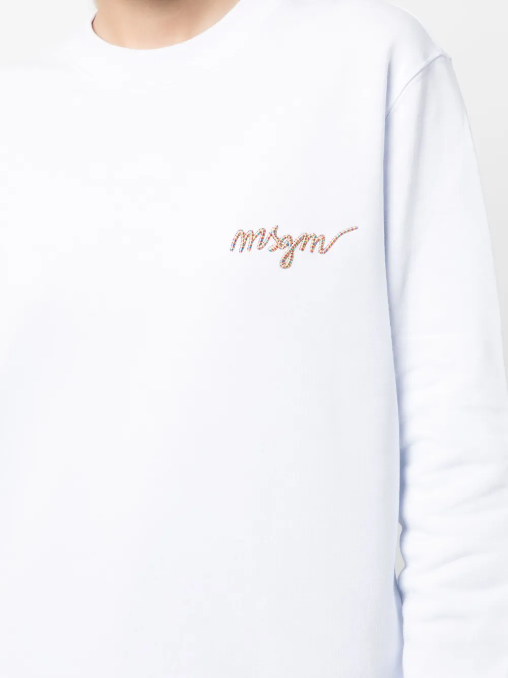 Shop Msgm Logo-embroidery Cotton Sweatshirt In White