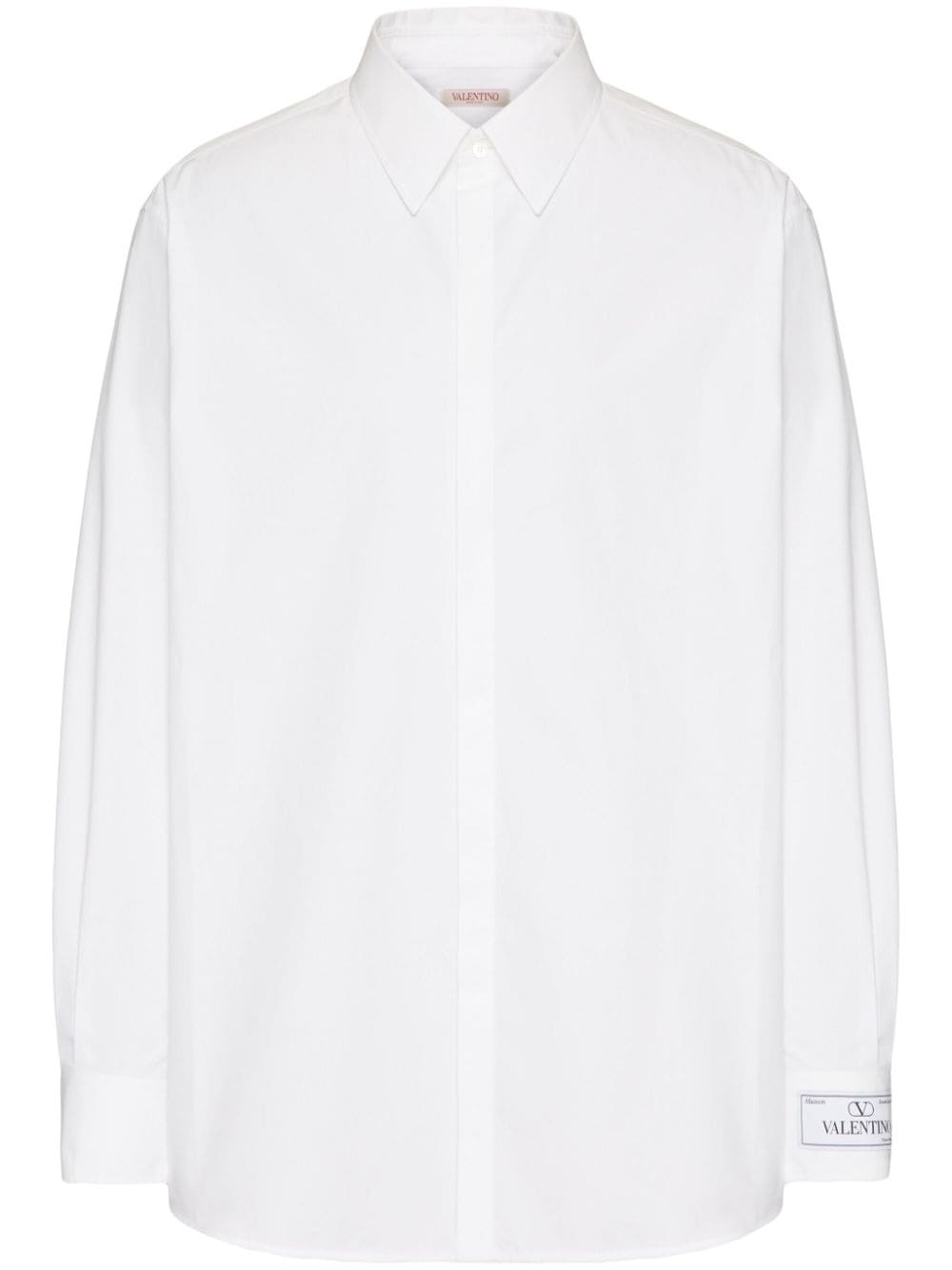 Shop Valentino Long-sleeve Cotton Shirt In White