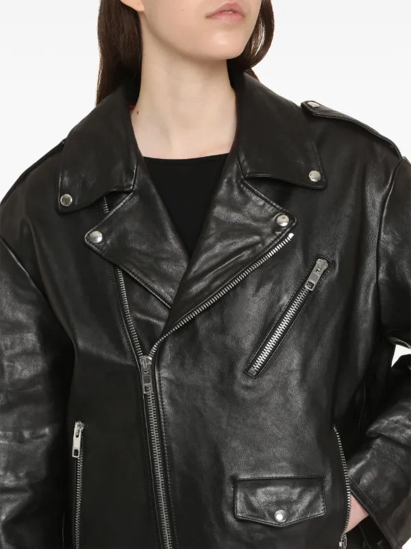 Gucci Oversize Biker Leather Jacket Black FARFETCH AE