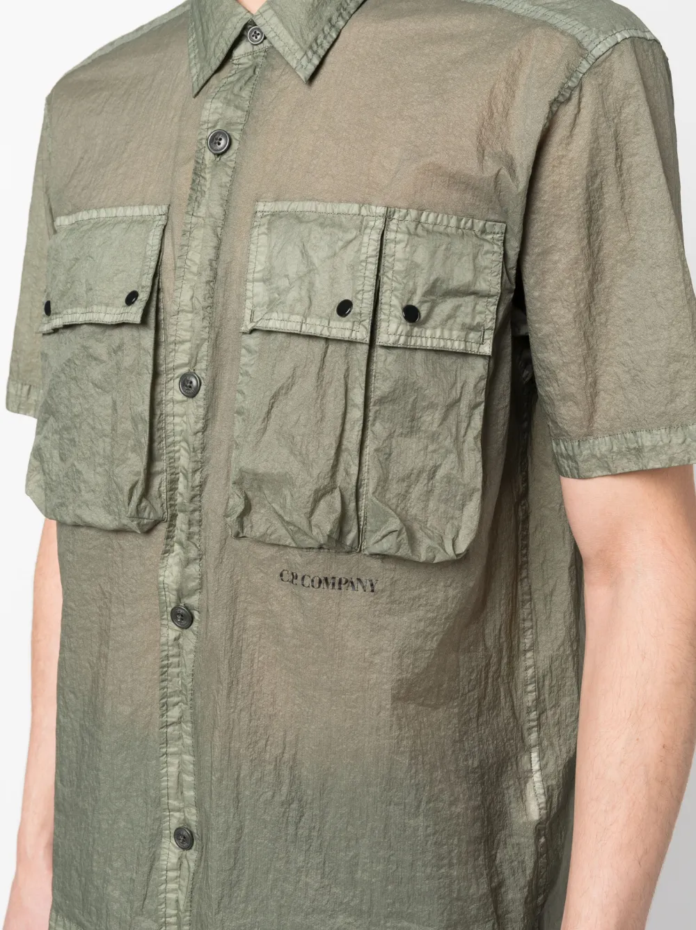 C.p. Company Cargo-pockets Semi-sheer Shirt In Grün