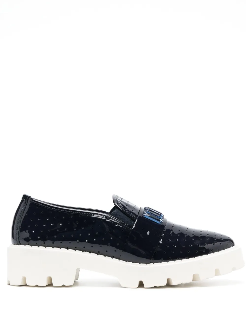 Baldinini Bead-detail Leather Loafers In Blue