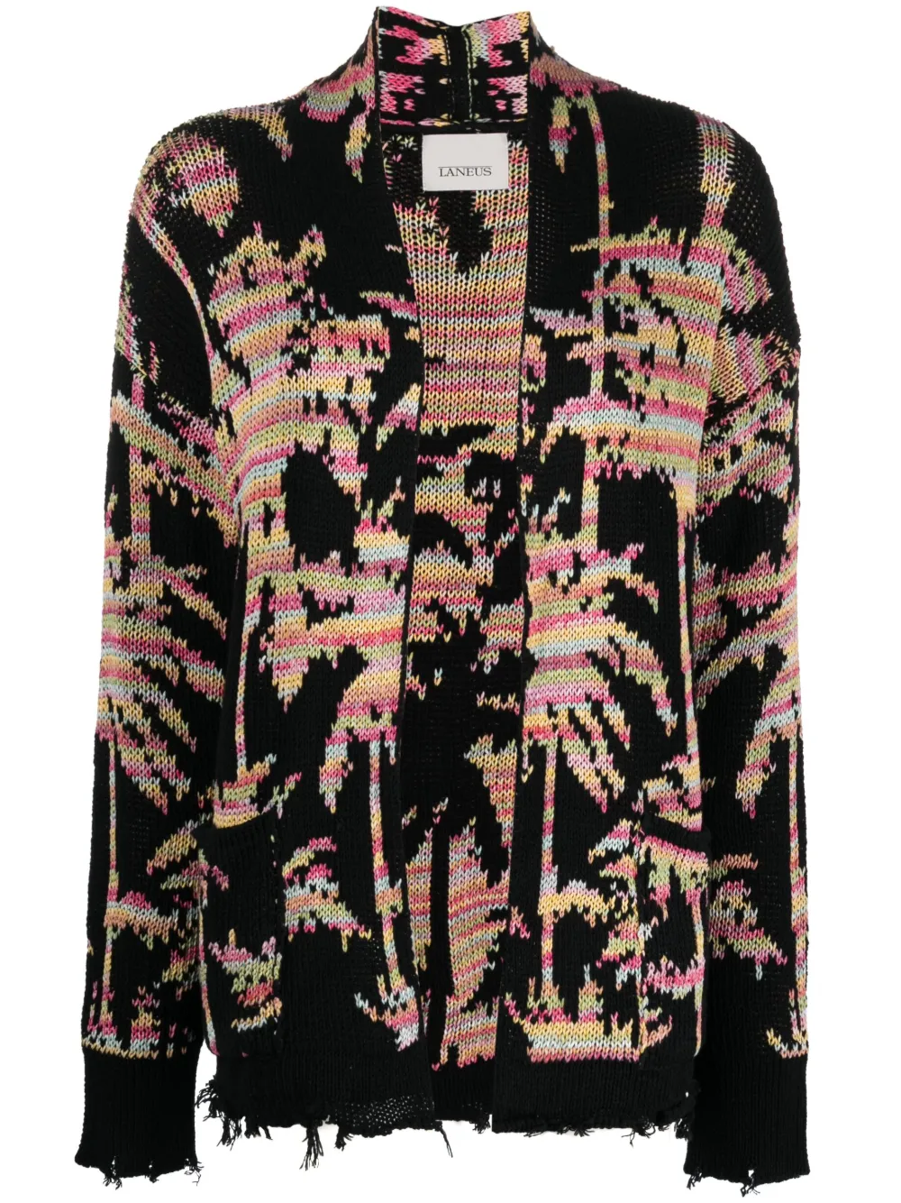 Laneus cardigan à motif palmier en intarsia - Noir Top Merken Winkel