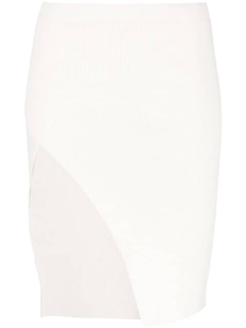 Laneus falda midi tejida de canalé con diseño asimétrico