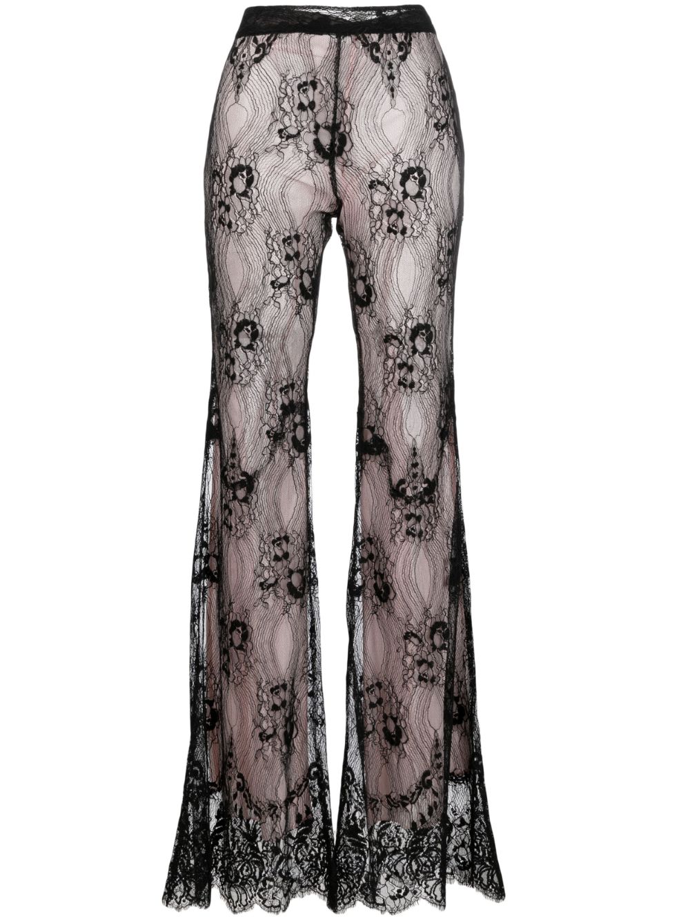 lace-panel flared trousers