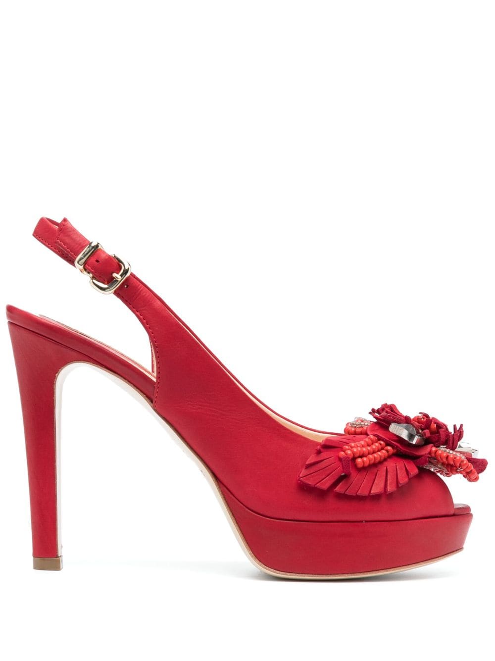 Essere Floral-appliqué Peep-toe Sandals In Red