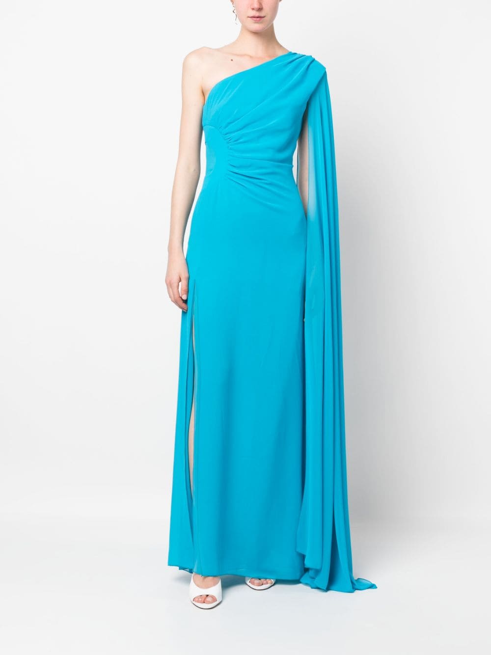 Shop Blanca Vita Azzeruolo Draped Sleeve Maxi Dress In Blue