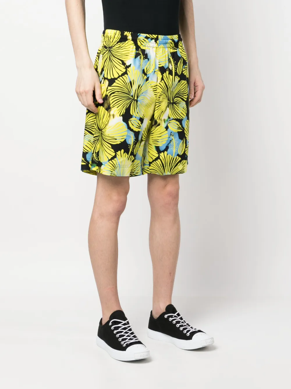 Msgm Floral-print Track Shorts In Schwarz