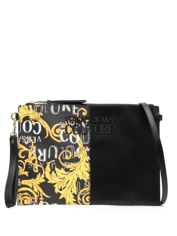 logo-plaque faux-leather clutch bag | Versace Jeans Couture 