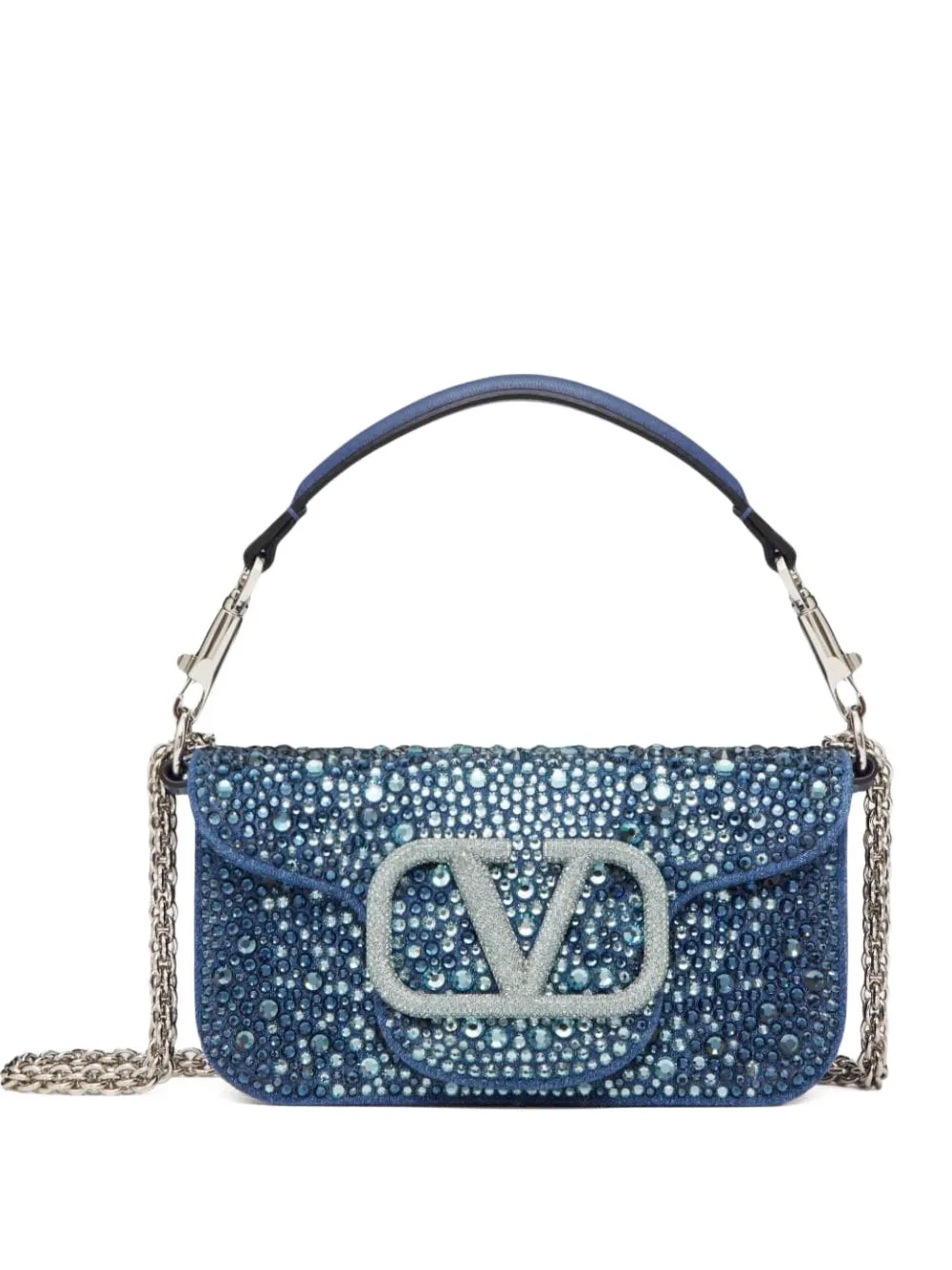 【関税&送料込み】Valentino Garavani LocA Small Shoulder Valentino Garavani Small Locò Embellished Denim Shoulder Bag