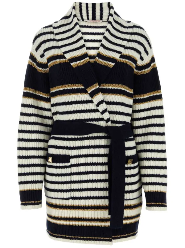 Valentino Garavani Striped Lurex Cardi-coat in Blue