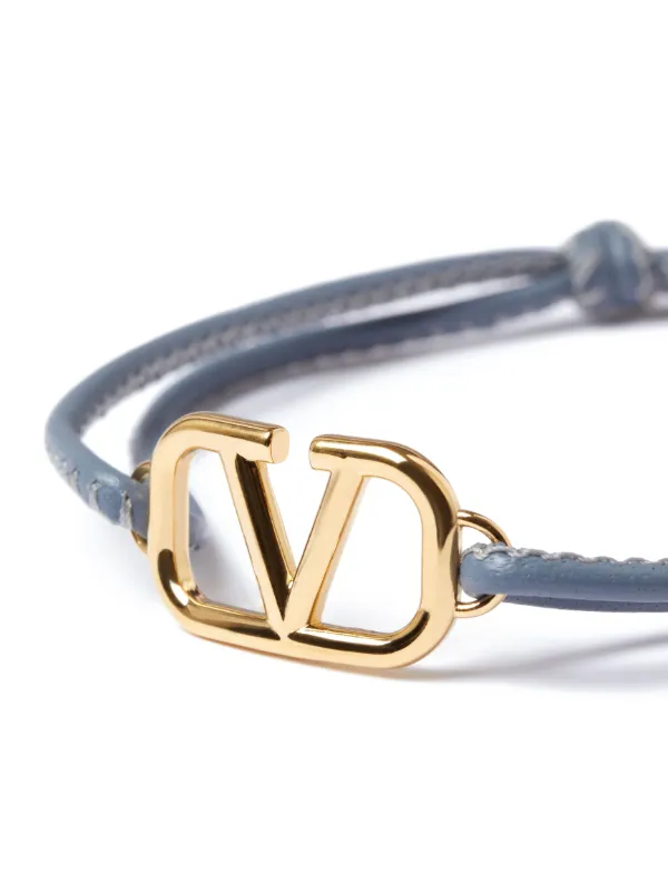 Valentino Garavani VLogo Signature Leather Cord Bracelet Blue