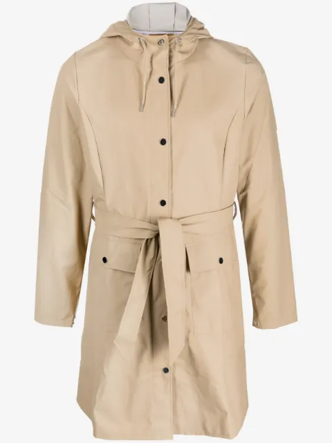Rains belted hooded raincoat