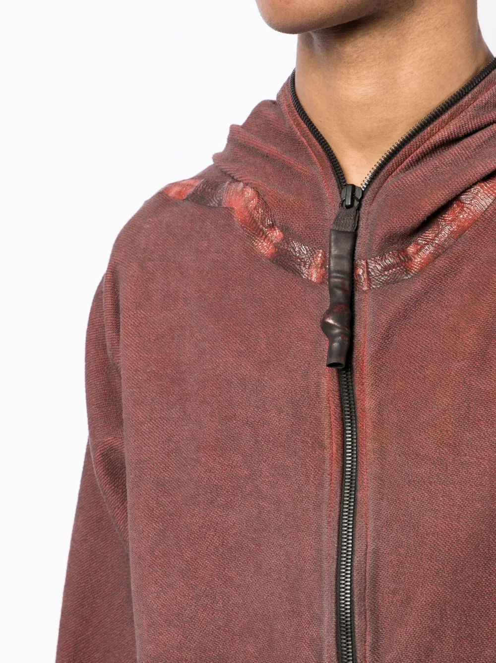 Shop Isaac Sellam Experience Zipped Organic Cotton Hoodie Jacket In Red