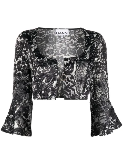 GANNI - lace-print cropped blouse