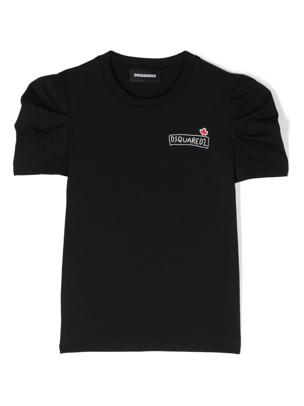 Dsquared2 Kids' Logo-print Puff-sleeve T-shirt In Schwarz