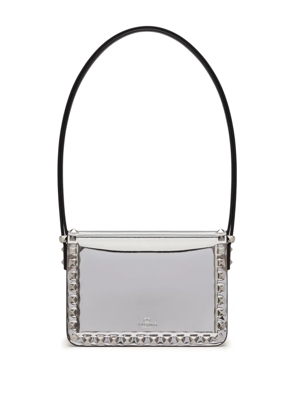 Valentino Garavani Small Rockstud23 Mirror-effect Calfskin Shoulder Bag Woman Silver Uni In Silver