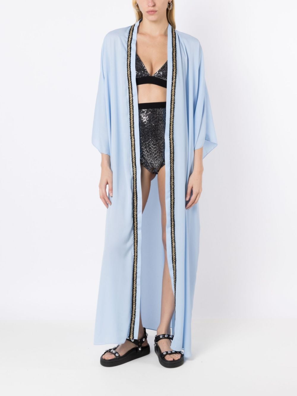 Shop Olympiah Tiger-patch Long Kimono In Blue